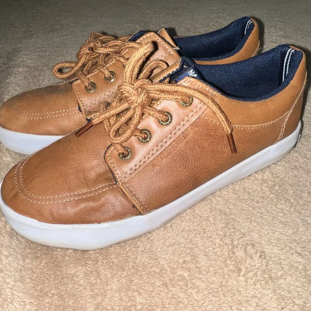 Nautica Sz 3 Youth Leather Brown Tan Lace Up Casual‎ S03